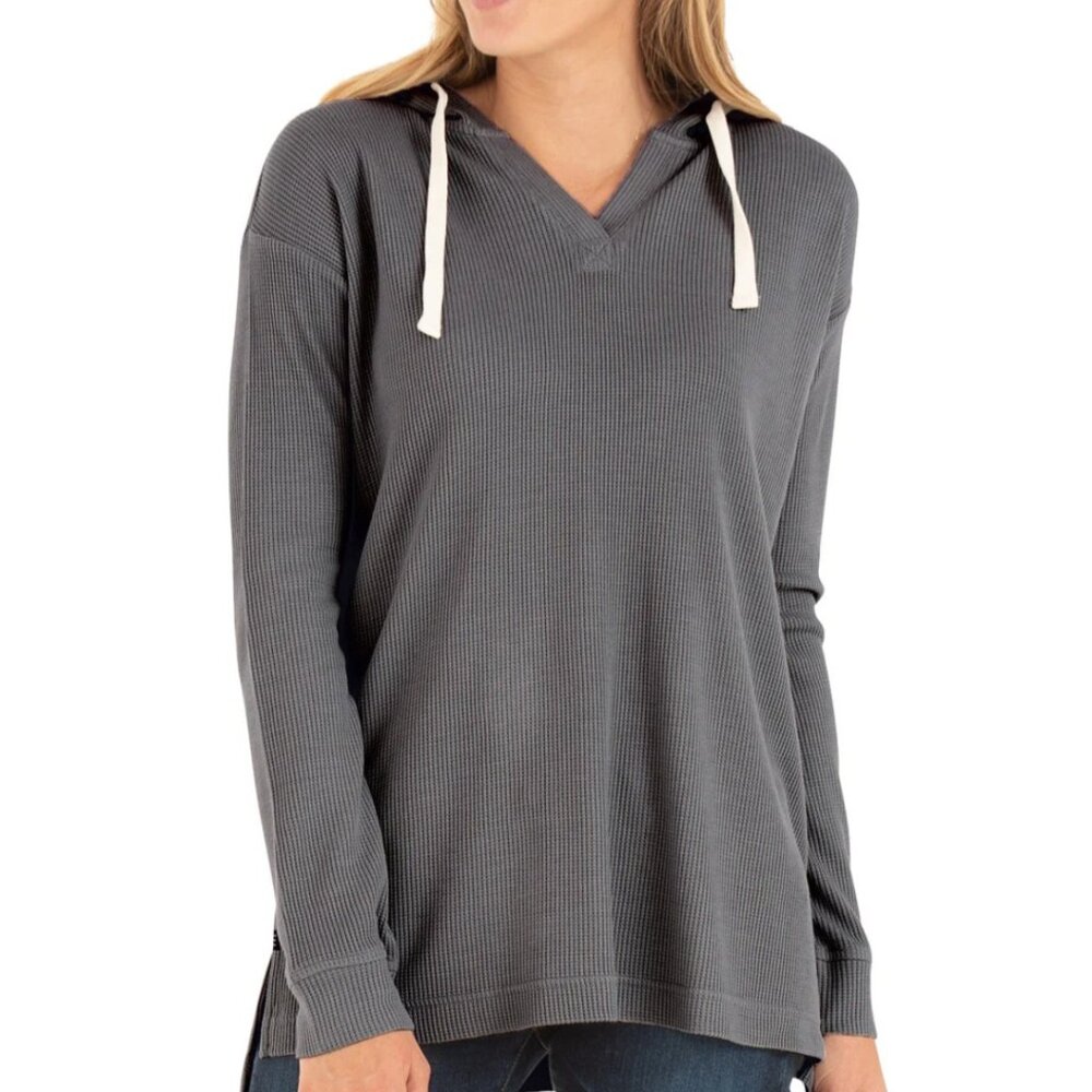 Free Fly Bamboo Waffle Hoodie Womens Size Medium V-Neck Gray Lightweight